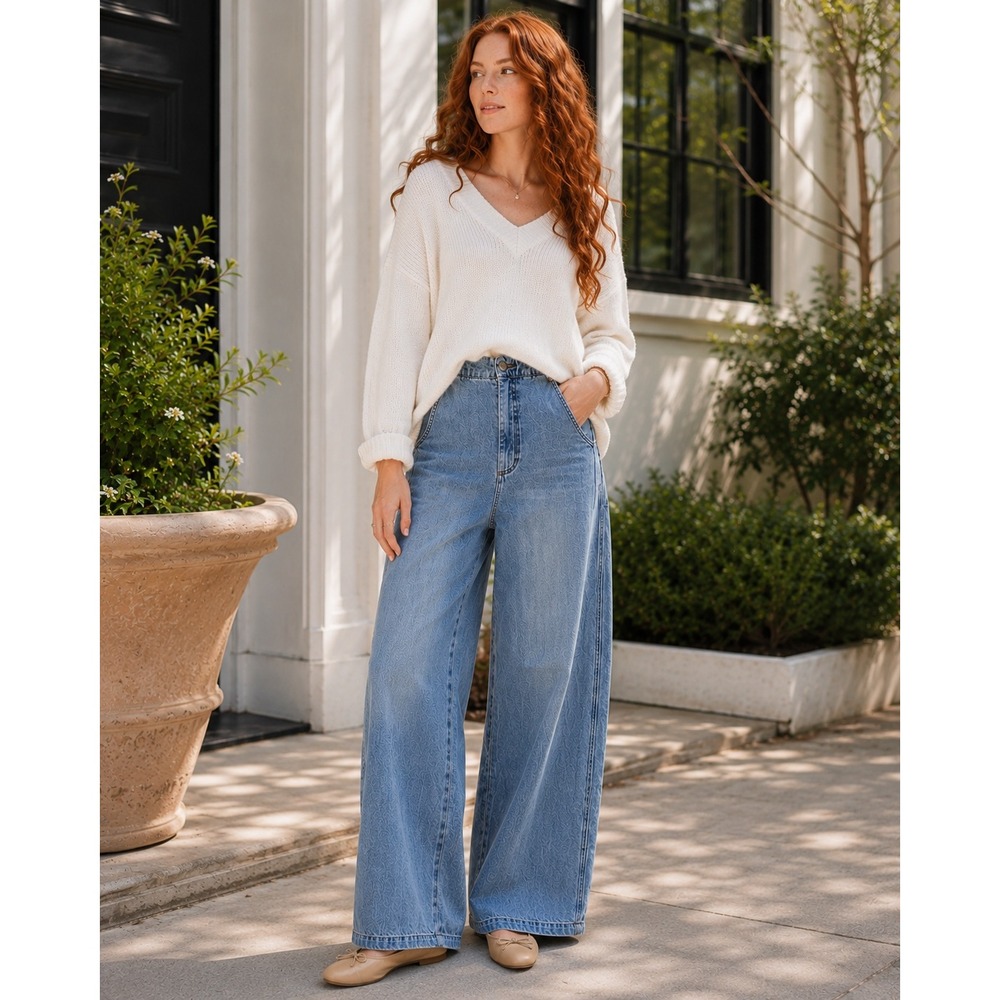 Pistola Lottie Bowed Leg Jeans 27 NWT High Rise Relaxed Light Wash - Picture 1 of 16
